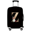Black premium stretch luggage protective cover with a large gold letter Z and floral accents