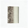 A beige leather passport holder with a crocodile pattern texture.