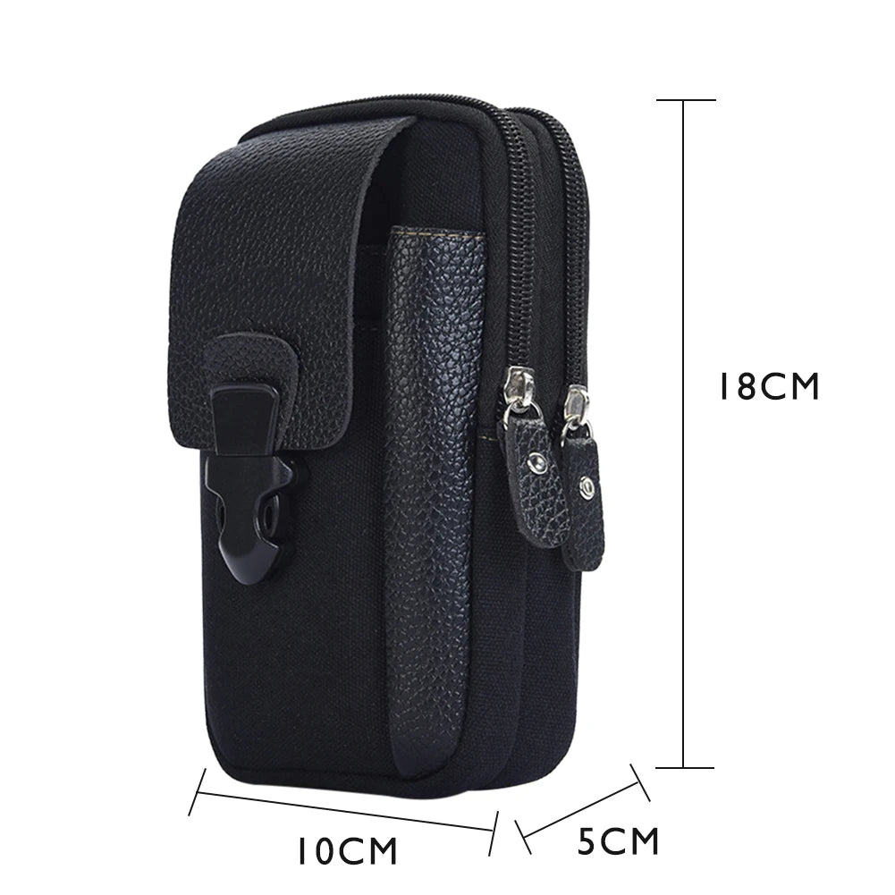 Black vintage cowhide leather crossbody bag shown with dimensions 18cm in height and 10cm by 5cm in width.