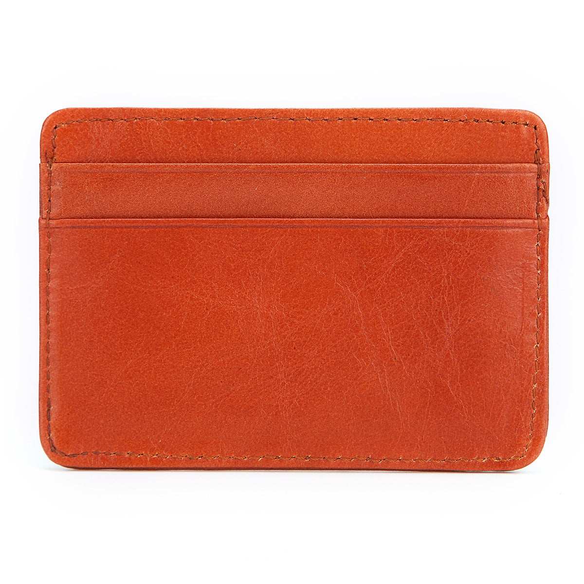Echtes Kuhfell-Kartenträger-Wallet in warmem Orange.