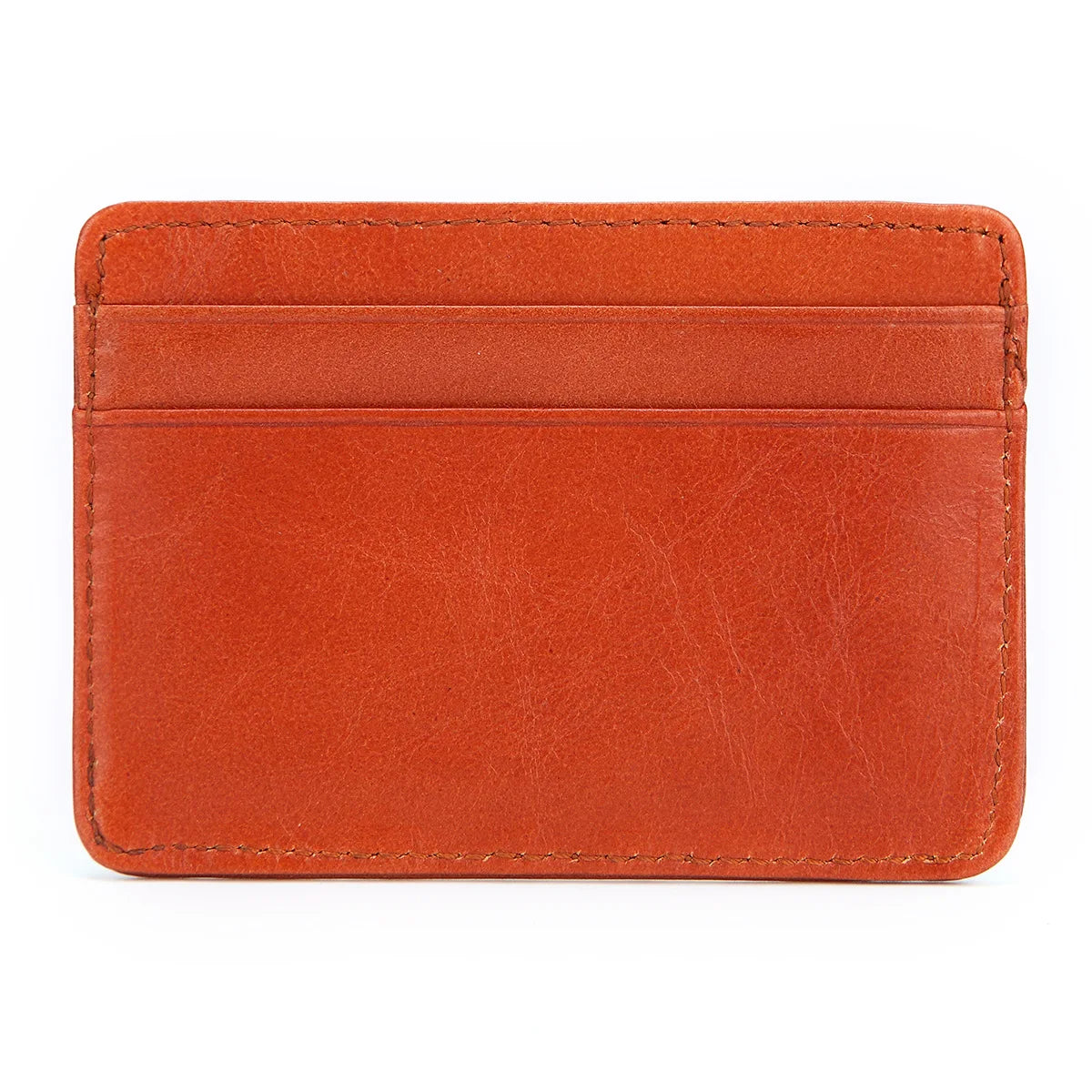 Echtes Kuhfell-Kartenträger-Wallet in leuchtender orange Farbe.