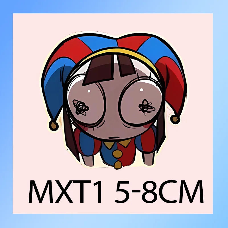 Cartoon-Illustration einer Figur mit farbigem Kopfschmuck und Outfit, darunter steht MXT1 5-8CM.