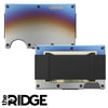 A titanium slim RFID blocking wallet shown in two views, highlighting its design and material.
