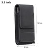 Black PU leather phone waist pouch with a belt clip shown in a vertical view.