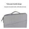 Gray laptop sleeve featuring a telescopic retractable handle design for easy carrying.