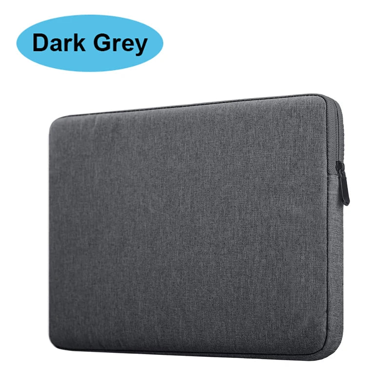 A dark grey waterproof canvas laptop sleeve with a soft fleece lining.
