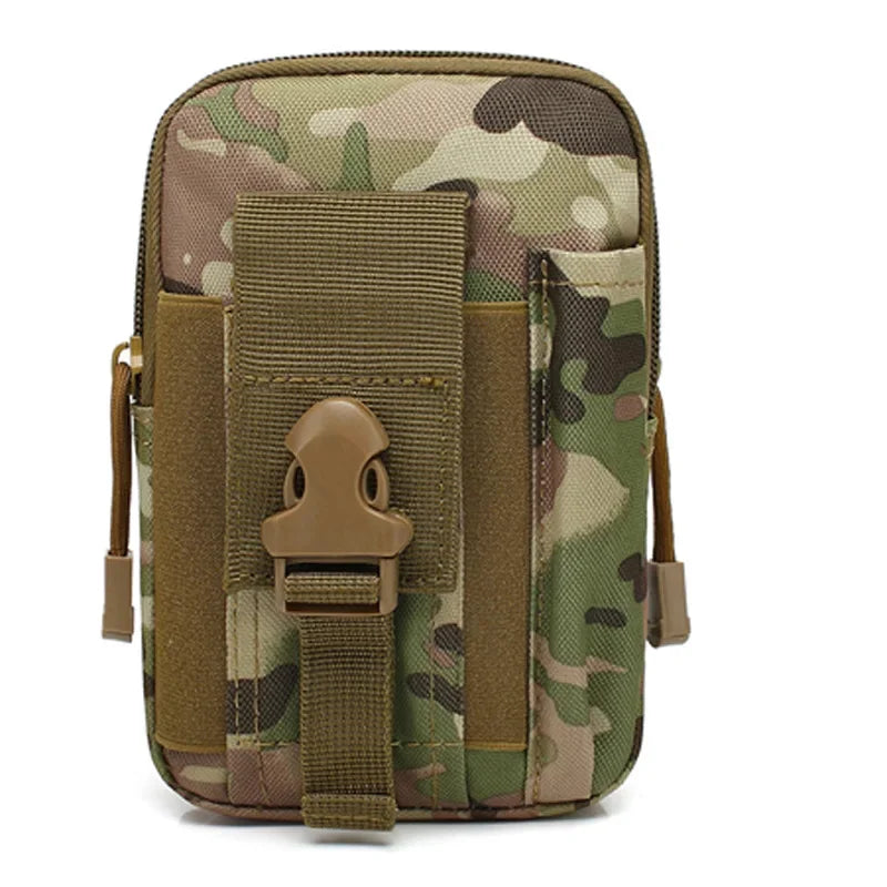 Olive drab camouflage tactical MOLLE waist pouch with a secure phone pocket