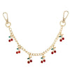 Gold decorative chain with small green and red leaf pendants for bags and clothing