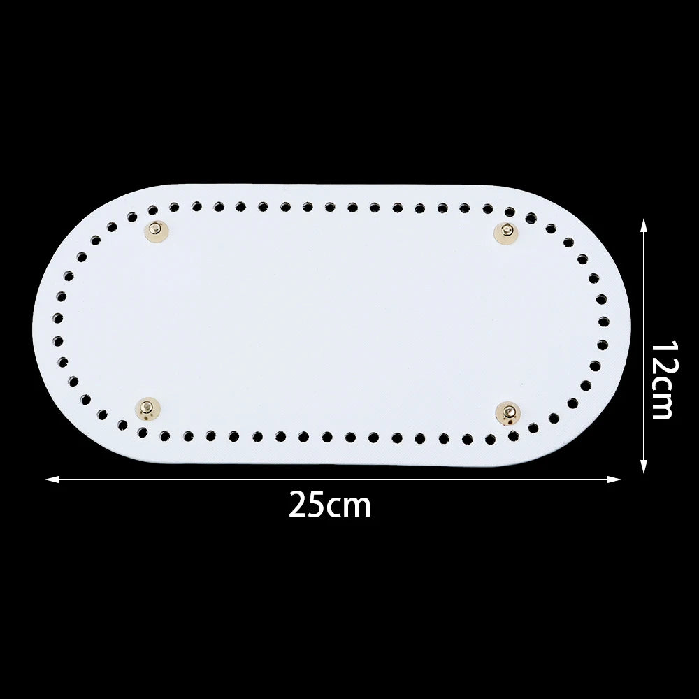White oval PU leather bag base with pre-punched holes for crochet and knitting projects