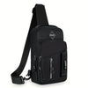 Black adjustable crossbody sling bag with multiple pockets and a strap
