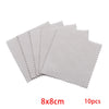 A stack of ten gray polishing cloths, measuring 8x8cm each.