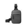 Black Oxford chest bag for men with a shoulder strap and adjustable buckle.