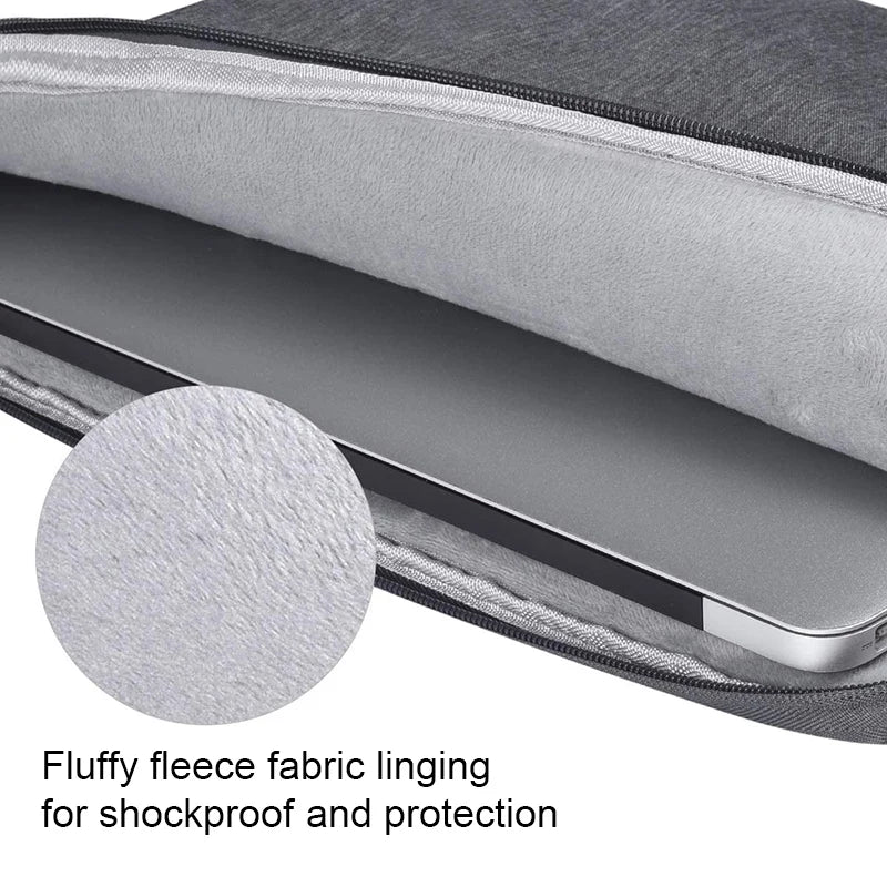 A laptop sleeve with a fluffy fleece fabric lining for shockproof and protection.