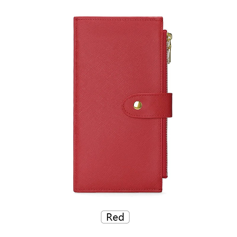 A red RFID Bifold Wallet for women with a gold-colored clasp.