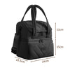 A black double-layer insulated lunch bag with carrying handles and zippered compartments.