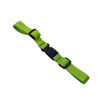 A bright lime green adjustable tactical backpack chest strap harness.
