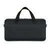 Black unisex travel backpack with black straps and a zippered closure.