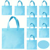 A set of light blue non-woven tote bags with handles, displayed in various sizes.