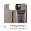 A light beige wallet flip case for an iPhone showing card slots and side pockets.