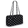 Black nylon shoulder tote bag with white polka dots