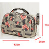 A patterned PU leather travel duffel bag with handles shown in a side view.