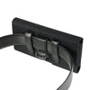 Black universal nylon phone pouch with a belt clip attached for carrying.