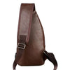 A brown leather men's casual crossbody chest bag with a strap and USB charging port.