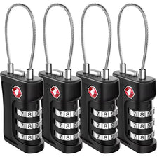 Three black TSA compatible 3-digit travel locks with metal hooks and numbered dials