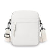 Sac bandoulière blanc unisexe avec sangles réglables et fermeture éclair.