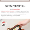 A brown leather double-zipper wallet is shown open, displaying cards and cash, with a hand holding it.