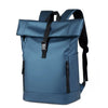 A navy blue waterproof business laptop backpack with multiple compartments and a black strap.