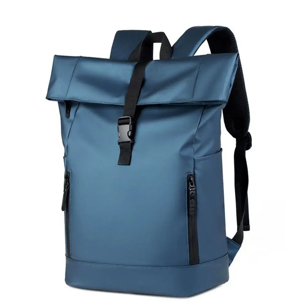 A navy blue waterproof business laptop backpack with multiple compartments and a black strap.
