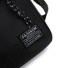 Black minimalist nylon crossbody bag with a silver chain detail
