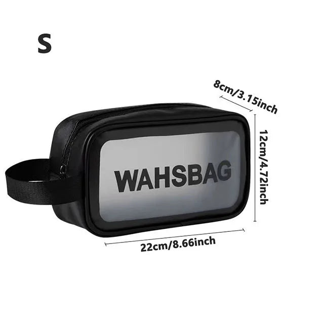 Black clear waterproof travel toiletry bag with dimensions 8cm/3.15inch by 12cm/4.72inch