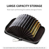 A black accordion wallet with multiple slots for storing cards and IDs.