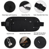 Black RFID blocking anti-theft money belt featuring a metal zipper, key fob, earphone jack, and durable fabric.
