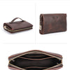 Portefeuille de soirée en cuir véritable marron pour homme, montré sous différents angles.