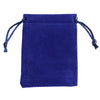 Bolsa de regalo de terciopelo azul oscuro con cordones deshilachados y cuerdas atadas.