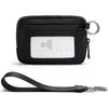 Black multi-functional zipper wallet with a keychain strap and ID slot.