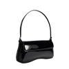 A black PU leather shoulder bag with a chain strap shown against a dark background.