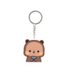 A cute brown cartoon bear charm keychain with a silver ring.