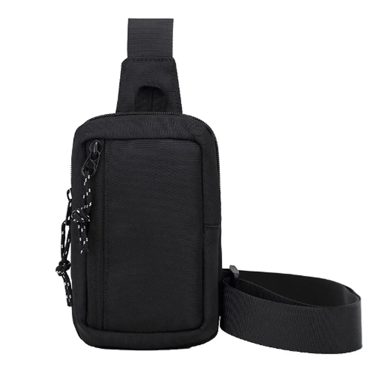 Schwarze Herren-Casual-Crossbody-Messenger-Tasche mit Riemen und Kettendetail