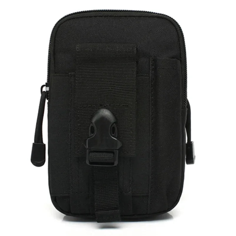 Black tactical MOLLE waist pouch with a dedicated phone pocket.