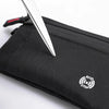 Black RFID blocking travel wallet with a silver knife visible on top