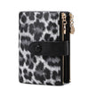 Black and white leopard print card holder wallet with gold zipper details