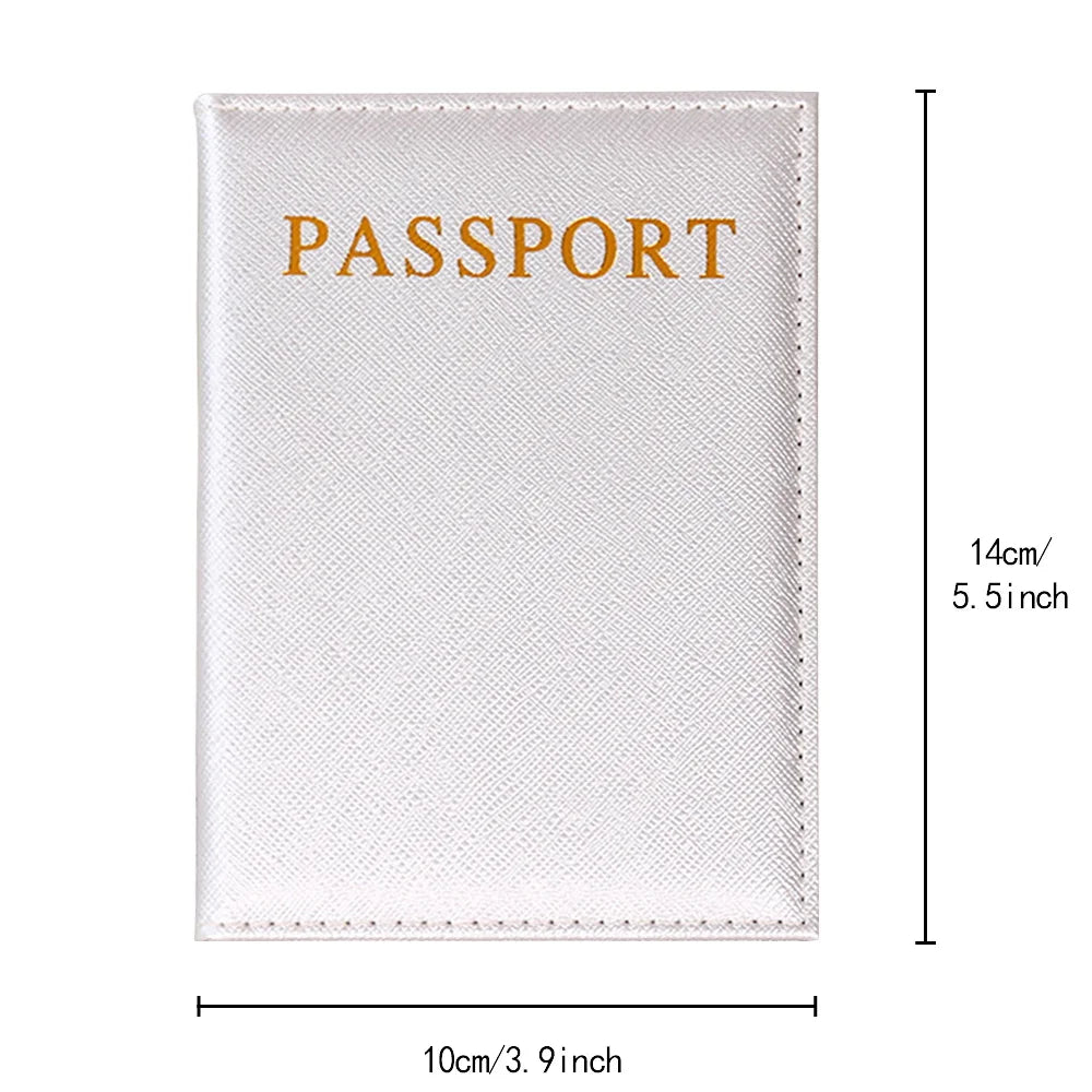 A white leather passport holder with the word PASSPORT printed on it.
