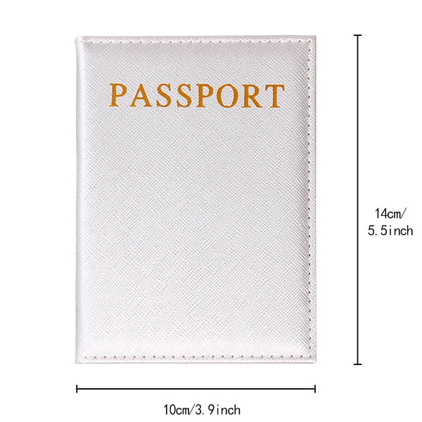 A white leather passport holder with the word PASSPORT printed on it.