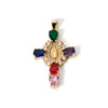 18K gold plated cross and Virgin Mary charm pendant with cubic zirconia gemstone features.