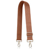 A brown nylon crossbody bag strap with a gold-toned buckle and metal loop.