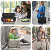 A woman is shown using an insulated 2-in-1 lunch tote bag for laptop and essentials in various outdoor settings.